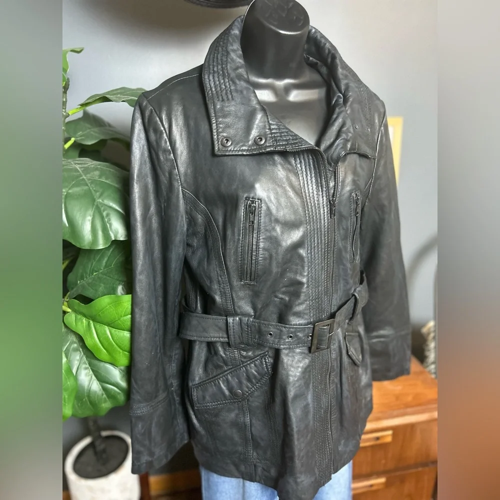 Vintage Pelle Studio belted Genuine Leather coat size XL - Picture 2 of 10